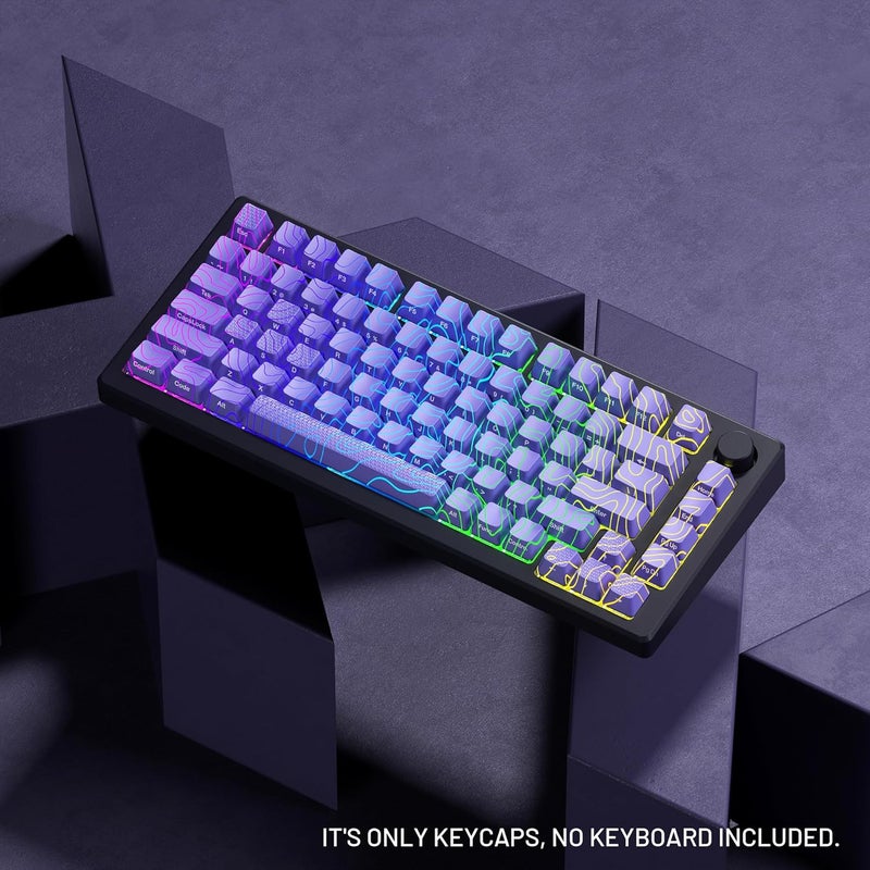 HITIME XVX Shine Through Keycaps w/IMD Tech, Custom Topographic Keycaps 60 75 100 Percent, Purple Key Cap Set 118 Keys Lines Backlit, OEM Profile Side Printed for Keyboards - Image 5
